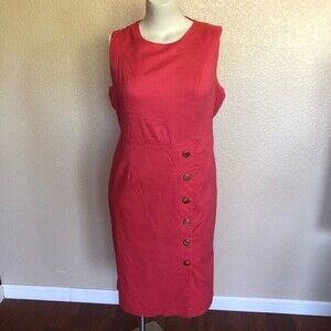 Nina Leonard Pink Button Front Linen Blend Dress 14